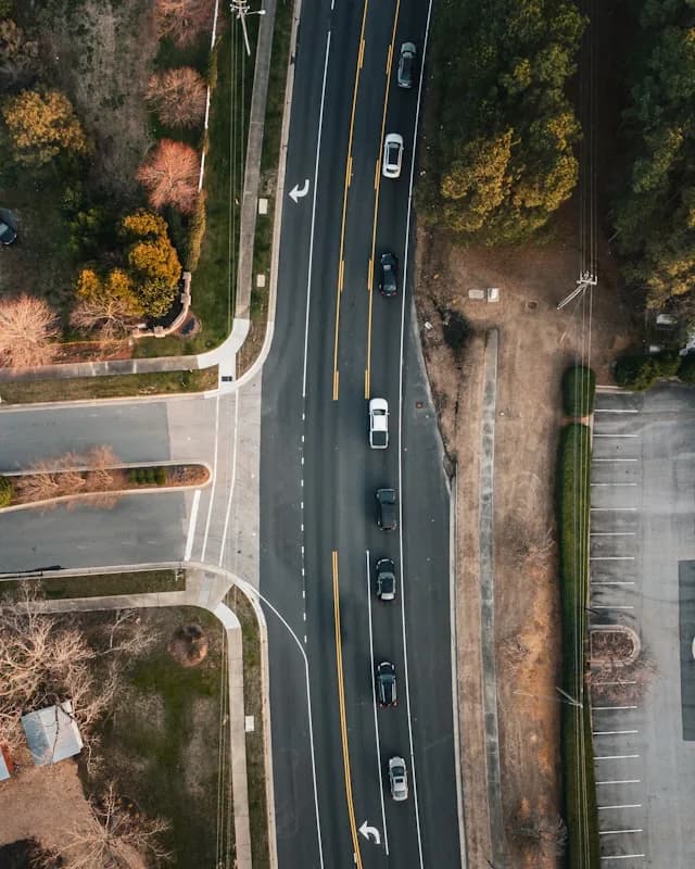 Aerial view of a road corridor under Iroko surveillance