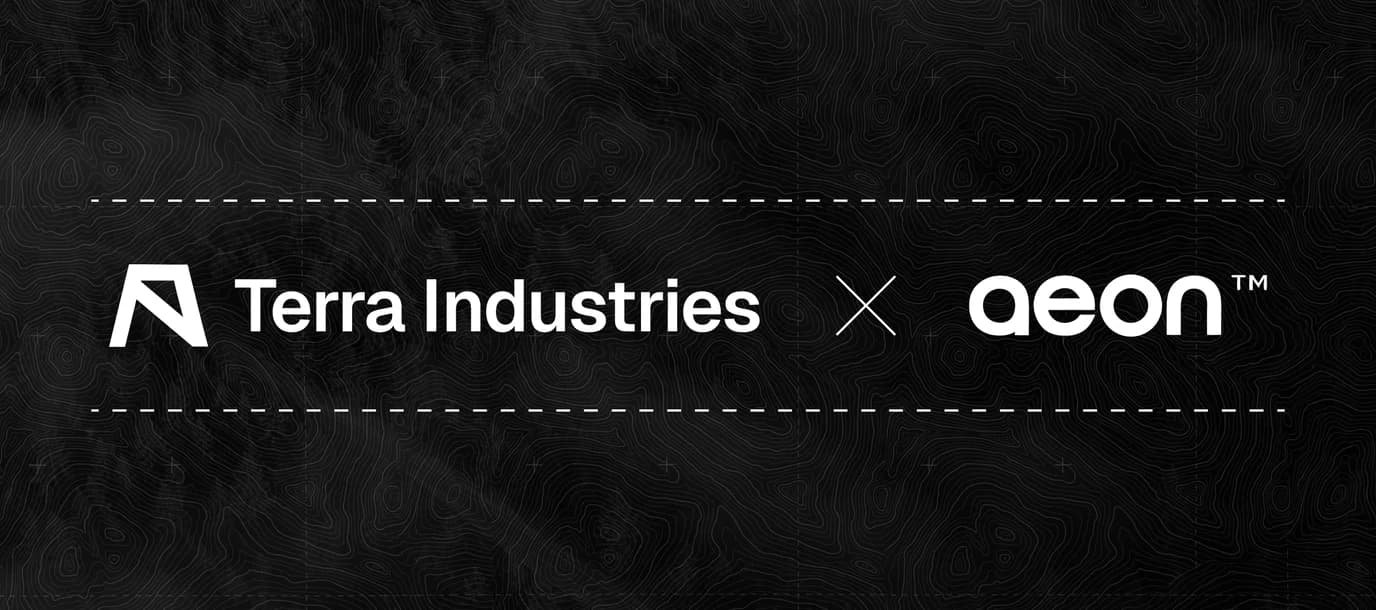 Terra Industries and Aeon logos on a dark topographic background